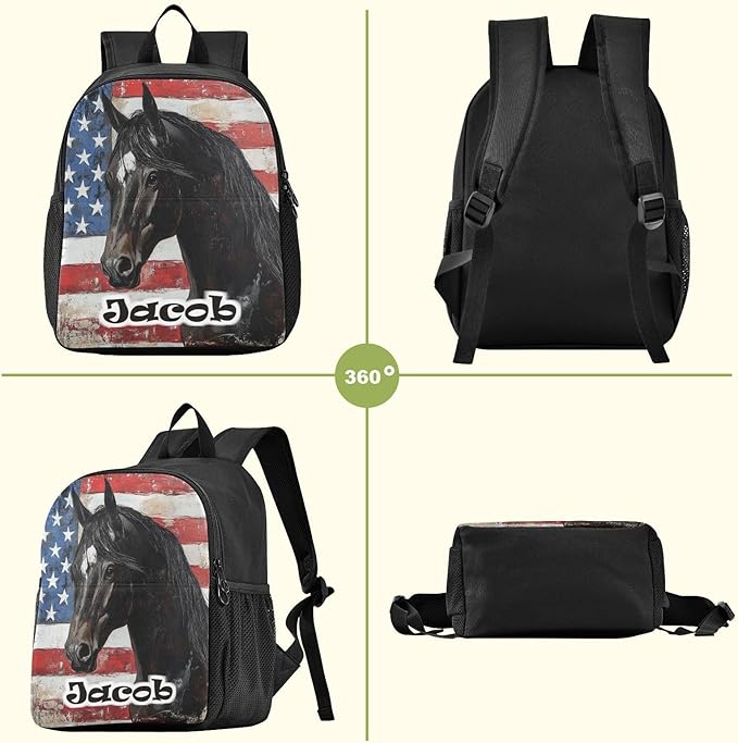 Flag Horse Toddler Backpack for Boys Girls 3-6 Mini Backpacks for Elementary Lightweight Kids Bookbag for Preschool Kindergarten for Travel School