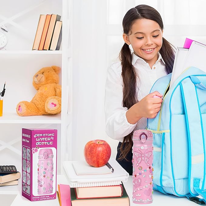 Gifts for Girls, Decorate Your Own Water Bottle for Girls with Gem Stickers, Girls Fun DIY Arts and Crafts Kit for Children Ages 4-6-8-12, Birthday Gifts for Teen Graduation Back to School Gift Ideas