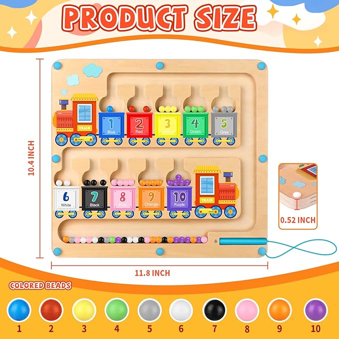 Magnetic Color and Number Maze,Montessori Toys for 2-5 Years Old Boys,Wooden Magnet Balls Puzzles,Toddler Busy Board,Preschool Learning Activities,Christmas & Birthday Gift for Kids