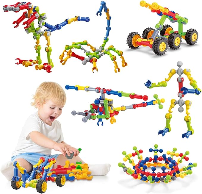 Kids Building Kit STEM Toys, 110 Pcs Educational Construction Engineering Building Blocks DIY Learning Set for Ages 3-10 Year Old Boys Girls, Best Gift for Children Creative Games Fun Play