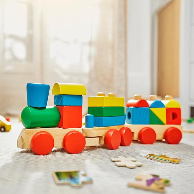 Melissa & Doug Stacking Train - Classic Wooden Toddler Toy (18 pcs)