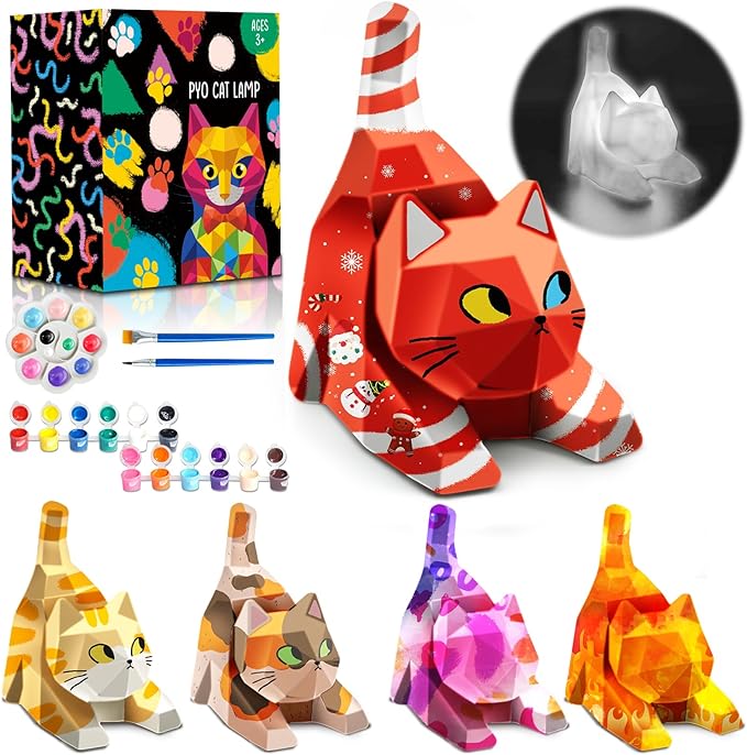 Goodyking Paint Your Own Lie Cat Lamp Kit, DIY Cat Crafts Night Light, Arts & Crafts for Kids Ages 8-12, Painting Kit for Girls Boys Age 4 5 6 7 8+, Art Supplies Creative Gift for Birthday, Party