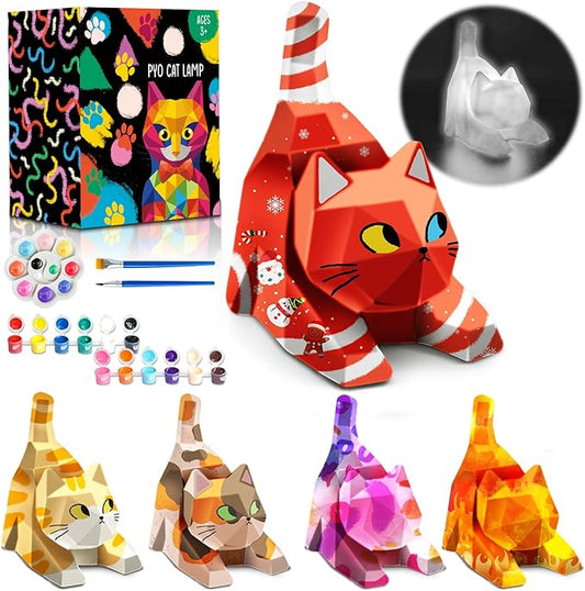 Goodyking Paint Your Own Lie Cat Lamp Kit, DIY Cat Crafts Night Light, Arts & Crafts for Kids Ages 8-12, Painting Kit for Girls Boys Age 4 5 6 7 8+, Art Supplies Creative Gift for Birthday, Party