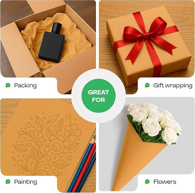 12" x 1200" (100 ft) Orange Kraft Paper Roll, Pack of 2 - USA-Made Quality Craft Paper for Gift Wrapping, Kids' Arts & Crafts, School Projects - 100% Recycled, 50 lb Natural Material by IDL Packaging