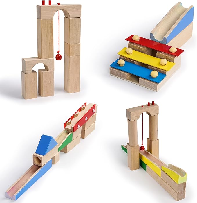 Calmado - 200 pcs Marble Run Wooden Set/Ball Track Set for Kids/Girls/Boys Made of Beech Wood + Bag + Instructions