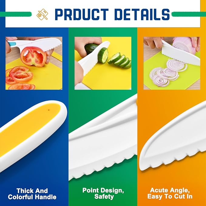 Montessori Toddler Knife Set-3PCS Kids Safe Knives for Real Cooking Kids Cooking Sets Real Cooking Kitchen Tools Toddler Friendly Knives