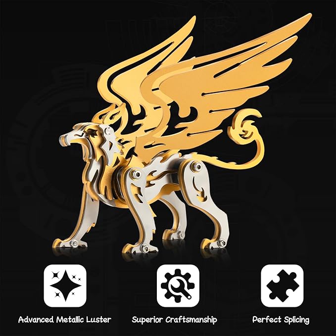 3D Metal Puzzles,3D Metal Puzzle for Adults,Mechanical Model Kit Griffon Gold,Steel 3D Puzzles Stainless Steel Ornaments for Adults Home Decor Art Craft Gifts Toys.