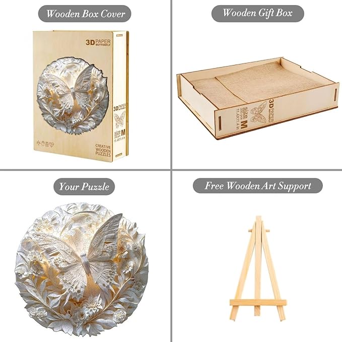Wooden Puzzles for Adults, 3D Paper Butterfly Wooden Puzzles 100 Pieces, Unique Animal Shaped Wood Challenging Jigsaw Puzzles Gifts for Adults, 8.5x8.5in