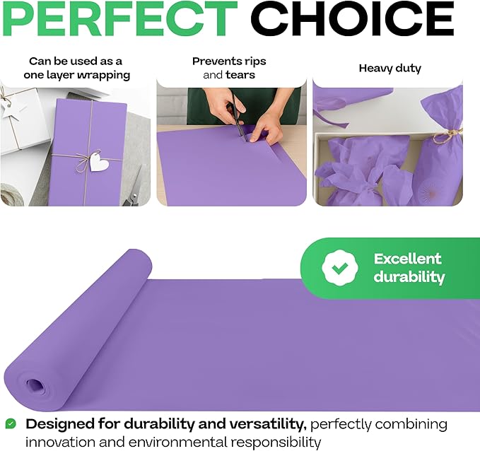 12" x 1200" (100 ft) Purple Kraft Paper Roll, Pack of 2 - USA-Made Quality Craft Paper for Gift Wrapping, Kids' Arts & Crafts, School Projects - 100% Recycled, 50 lb Natural Material by IDL Packaging