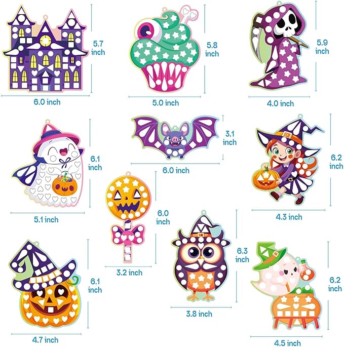 iGetooy 10 Sets DIY Mosaic Stickers for Kids, Halloween Art Craft Kit with 720+ Stickers, Travel Toys for Kids, Birthday Gifts for Girls and Boys 3-8 Year Olds