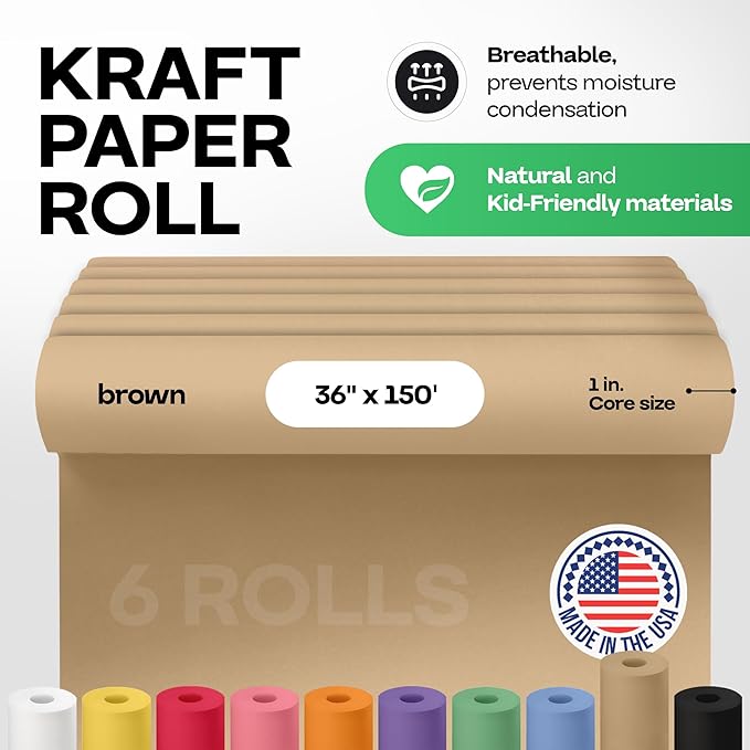 Brown Paper Roll 36" x 1800" (150 feet), Pack of 6 - USA-Made Brown Packing Paper 50lb Thickness for Moving, Shipping, Crafts/Arts - 100% Recycled Natural Wrapping Material by IDL Packaging