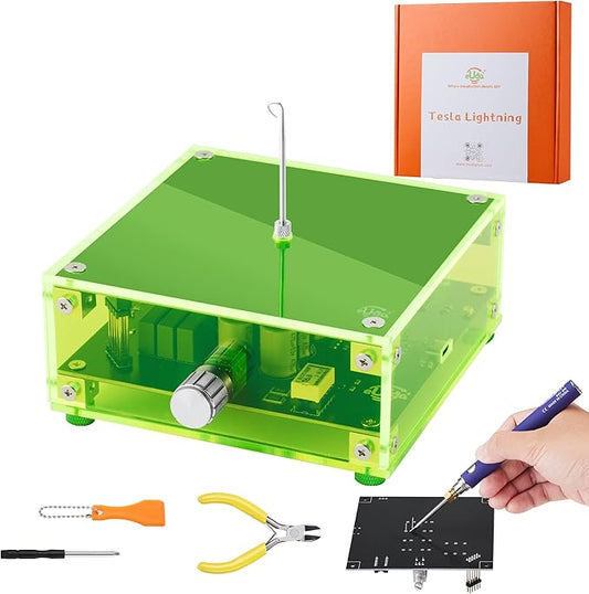 STEM DIY Toys Hand Soldering Electronic Tesla Lightning Kit|Science Craft Kit for Kids Ages 8-9-10-11-12-13-14-15+Years Old|Educational Gifts for Boys&Girls|Video Guide (Rectangular-Fluorescent Green)