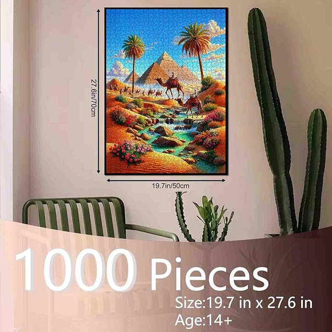 1000 Piece Jigsaw Puzzles for Adults Ancient Egyptian Civilization Jigsaw Puzzle Fantasy Desert Camel Pyramid 1000 Pieces Puzzles for Game Night Wall Decor DIY Craft 27 x 20 Inches Puzzle