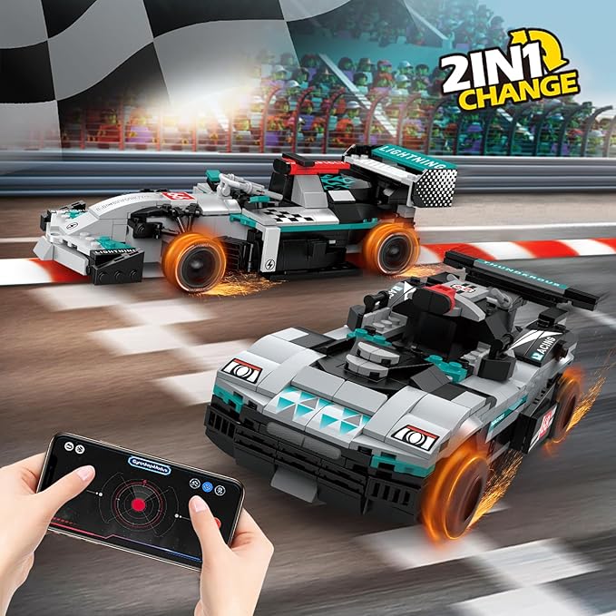 STEM Building Toys for Kids,2 in 1 Remote Control Racing Car Building Set,DIY Engineering Construction Toy,Adult Collectible Model Car Set to Build,Birthday Gift for Boys Girls Ages 8-14+