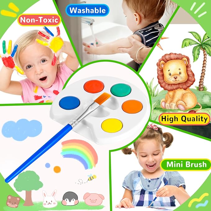 Mini Watercolor Paint Set for Kids.36 Pack Watercolor Paint Kids,5 Color Water Color set with Paint Brush and Palette Tray.DIY for Art Party Favors, Prizes,Birthday