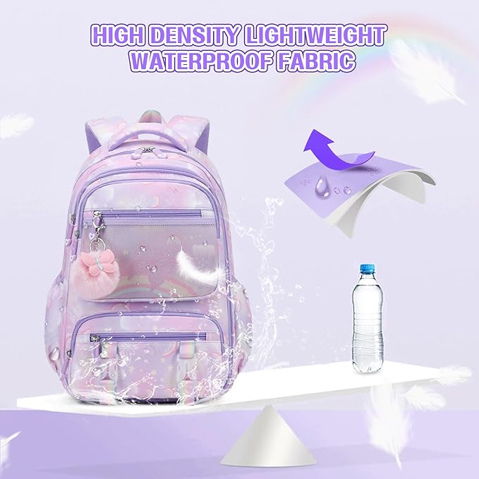Backpack for Girls, Rainbow Butterfly Girls Backpacks with Lunch Bag Pencil Case Set, Kids Backpack Kindergarten Elementary Middle School Book Bag for Teen Girl Children Students