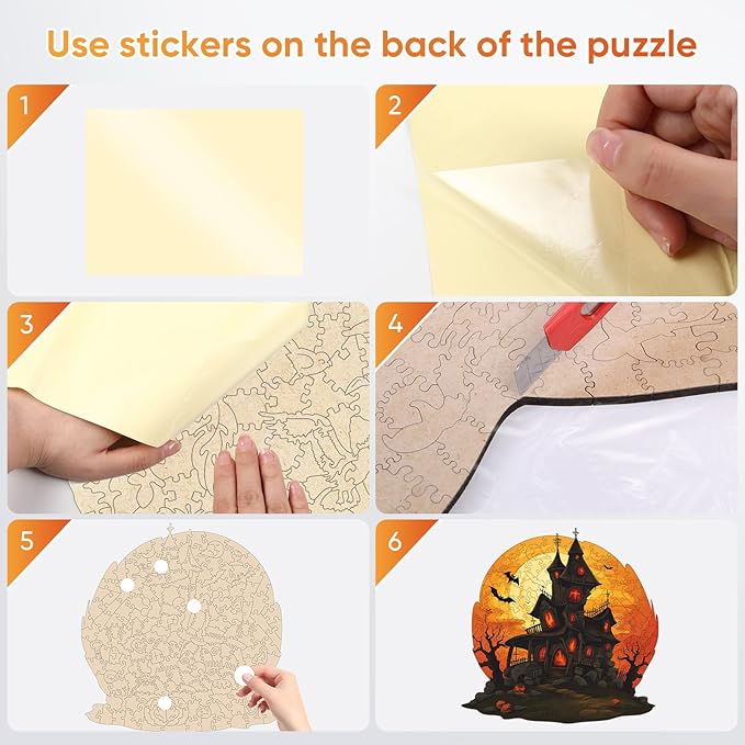 Ruikiyart Wooden Puzzles for Adults, 5MM 200 Pieces Halloween Castle Wooden Jigsaw Puzzles, Unique Shape Pieces Gift for Kids and Adults on Halloween (11.3"x11.2")