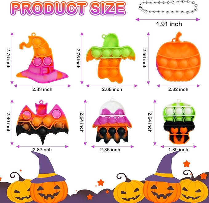 24 Pack Halloween Mini Fidget Sensory Pop Toys for Kids Boys Girls Halloween Party Favors Halloween Treat Bags Gifts