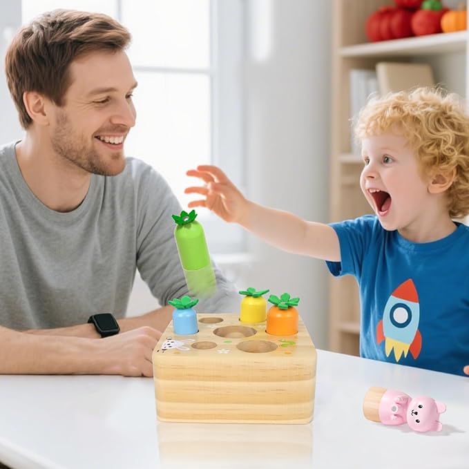 XPIY Montessori Toys for 1 Year Old, Carrots Harvest Wooden Baby Toys for 6-12 Months Educational Shape Sorting Matching Toys Fine Motor Skill, Gift for Kids Easter (Bouncing Carrots)