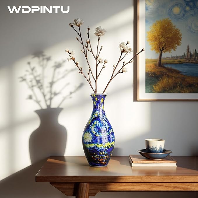 160 Pieces 3D Puzzle Vase - Starry Night Pattern, DIY Stereo Puzzles for Adults & Kids, Home Decoration Vase, No Glue Needed