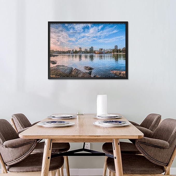 Puzzles for Adults 1000 Pieces - Jigsaw Puzzles Long Beach Harbor Skyline Art, 27.5x19.7 Inch Cityscape Hard Impossible Challenging Puzzle Family Game for Men & Women (Home Decor Gift)