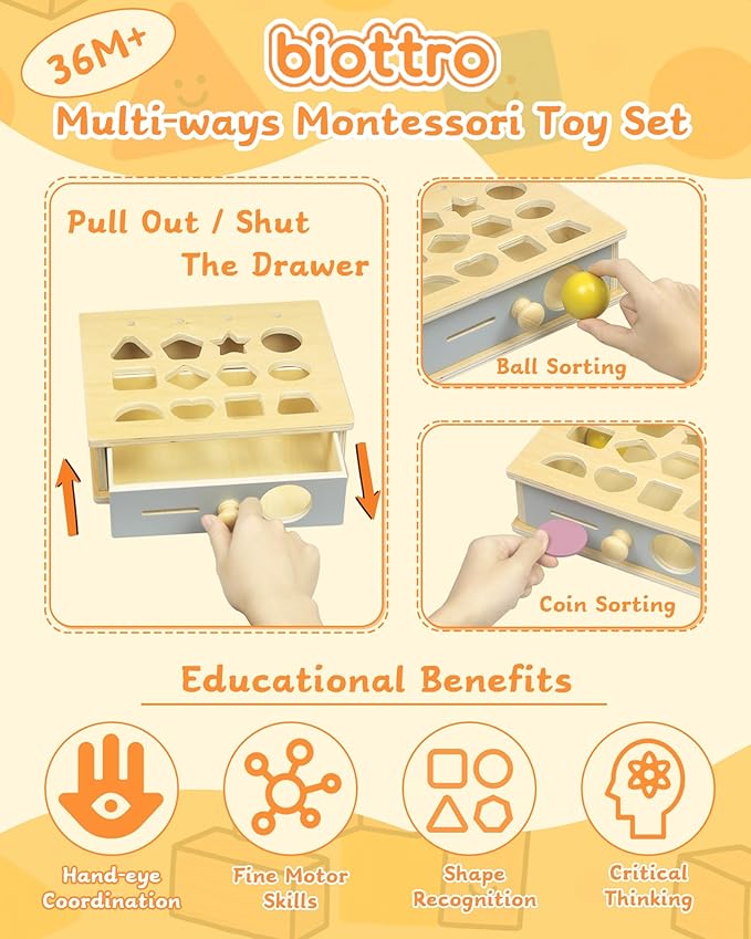 Montessori Toys for 3 4 5 Year Old - 5 in 1 Learning Education Toy for Toddler Kid Boys Girls - Shape Matching Stacking Color Sorting Beads Lacing Sensory Fidget Gifts