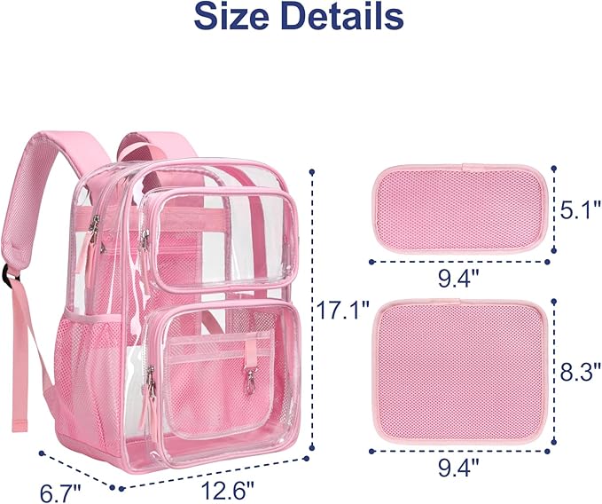 PACKISM Clear Backpack for School - 17 inch Large Heavy Duty Clear Bookbag, See Through PVC Backpacks (for age 12 above)