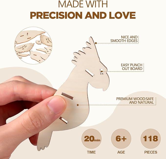 ELX 3D Wooden Animal Puzzles for Kids 6+, 4 Piece Set Animal Models, Wood Building Craft Kits Stem Toys peresents for Kids and Adults