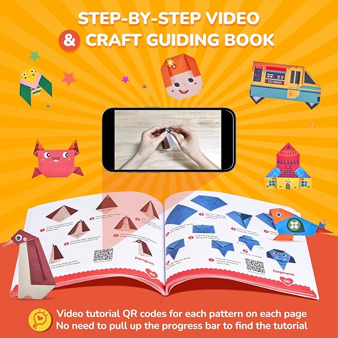 Joycat Origami Paper Kit For Kids,180 Sheet 5.5x5.5"Colorful Paper,73 Unique Pattern with Instruction Book,Art&Crafts Activitiy Supply set for Ages 5-12,Ideal DIY Project,Educational Toy,Gift For Kids