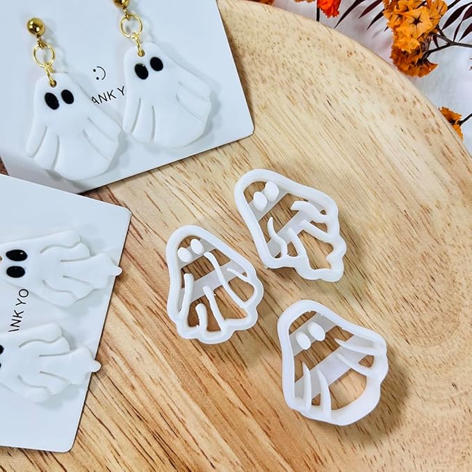 Halloween Ghost Polymer Clay Cutters – 3 Pcs Spooky Clay Cutters for Earrings and DIY Crafts, Polymer Clay Tools for Jewelry Making