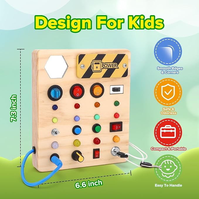 Montessori Busy Board,Montessori Toys for 1-3 Years Old,Baby Sensory Board,Preschool Learning Activities,Wooden Toys for Toddler,Christmas & Birthday Gift for Boys & Girls