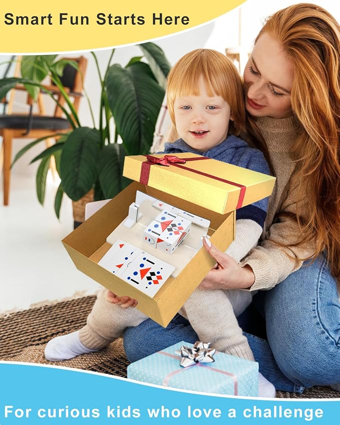 2 Pcs Wooden Mirror Cube Puzzle Game, Spatial Thinking & Pattern Matching Puzzle Game, Educational Board Game Toy for Kids and Adults