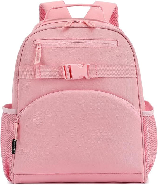 FlowFly Kids Backpack for Toddler Boys Girls, Simple Lightweight Bookbag for Daycare Kindergarten Elementary School Travel, Small Modern Bag (Medium 15''), Pink
