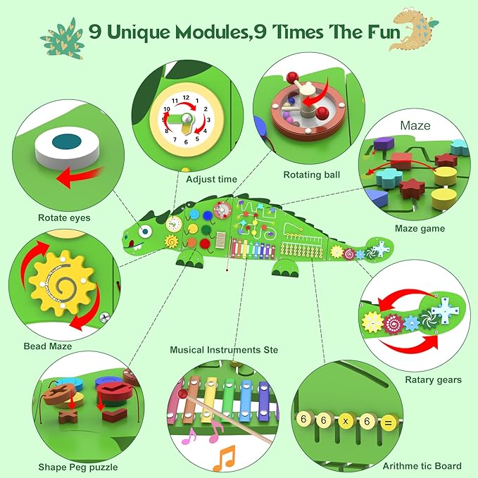 Activity Wall Panels Toys for Toddlers: Sensory Wall Toys Dinosaur Busy Board - Montessori Learning Activity Center Children's Daycare Nursery Playroom Essentials
