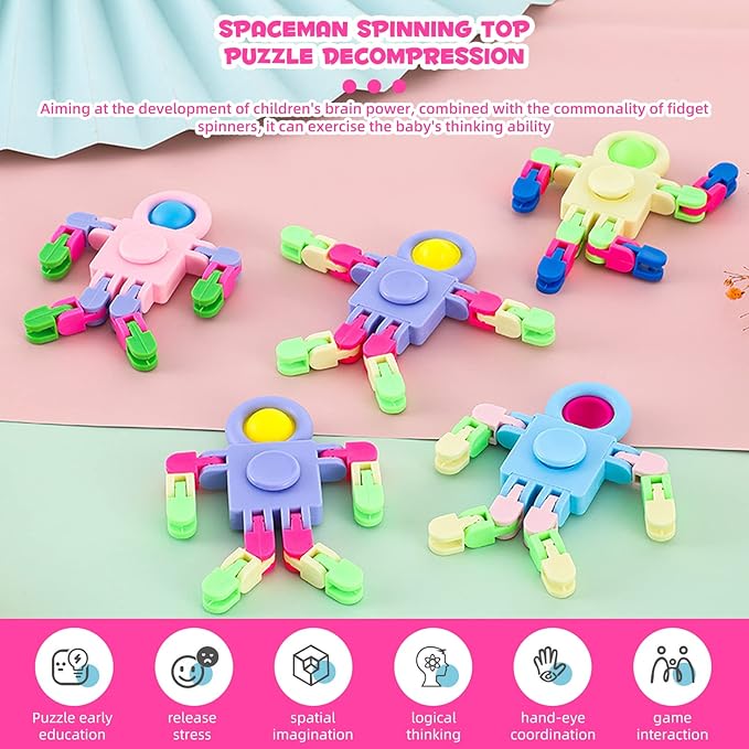 12 Pack Fidget Sensory Spinner Toys, Transformable Chain Robot Fingertip Toy,Pinata Goodie Bag Stuffers Birthday Valentines Day Gifts for Kids,Treasure Box Classroom Prizes