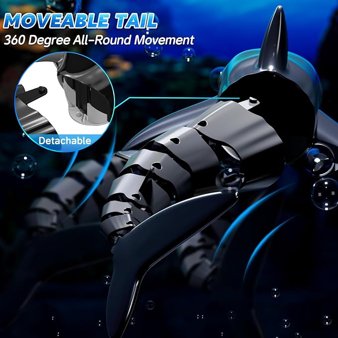 Remote Control Shark Toys for Boys Kids, 1:18 Scale High Simulation Shark for Pool, 2.4Ghz Electric RC Shark Boat Fish Toys with Light & Spray, Toy Shark Gifts for 6 7 8 9 Year olds Kid Boys Girls