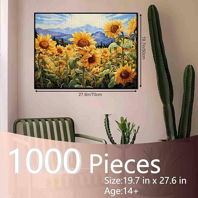 Sunflowers Scenery Jigsaw Puzzle 1000 Pieces Puzzles for Adults, Blossom Flowers Jigsaw Puzzles for Challenging Family Activity Games DIY Puzzle for Home Wall Decor Gifts - 20 x 27 Inches