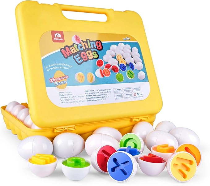 Coogam Letters Matching Eggs 26PCS ABC Alphabet Color Sorter Puzzle Easter Travel Bingo Game Uppercase Learning Fine Motor Skill Montessori Gift for Year Old Kids