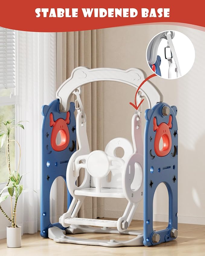 YUFU 13 in 1 Toddler Slide and Swing Set, Kids Slide for Toddlers Age 1-3, Toddler Playset with Golf Set, Basketball Hoop and Drawing Board, Outdoor Indoor Playground (Blue Red)