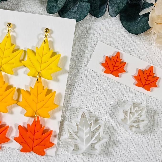 Polymer Clay Cutters Maple Leaf Set – 2PCS Fall Leaf Clay Earring Cutters for Polymer Clay Jewelry, Autumn Theme Clay Tools and Cutters for Earrings, Crafts and Seasonal DIY