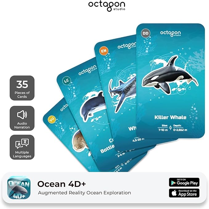 4D+ Augmented Reality Flashcards for Kids – Educational STEM Cards with Free App – Interactive Learning for Ages 4+ (Ocean 4D+)