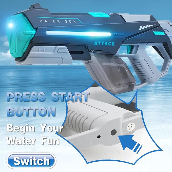 Electric Water Gun w/Auto Suction Water, Water Guns for Adults, Automatic Water Gun with Lights & 32FT Range, Battery Powered Squirt Gun, Beach Pool Party Outdoor Toys for Kids Ages 8-12