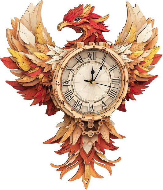 KAAYEE 3D Puzzle for Adult, Wooden Phoenix Pendulum Clock Mechanical Model Kit, 37 PCS DIY Vintage Wall Clock Building Kit, Creative Craft Gift for Birthday Home Decor (Battery Not Included)
