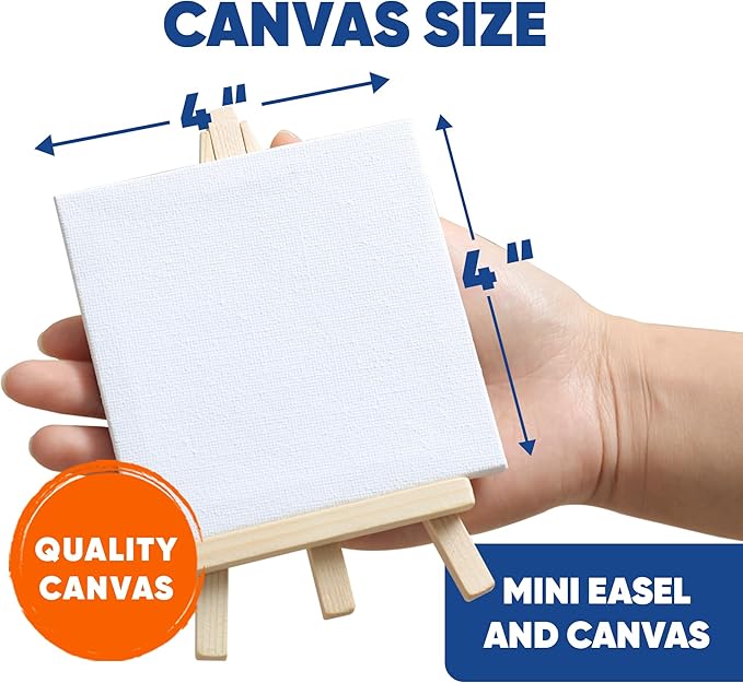 Mini Canvas and Easel Set with Mini Watercolor Paint in Bulk Set of 12 - Kids Art Party Favors & Party Supplies - 4x4" Small Canvases for Painting with Mini Easel - Water Colors Paint for Kids