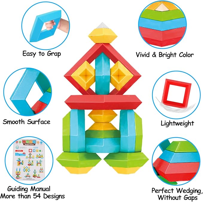 Tsomtto Montessori Toys for 3 4 5 6 Year Old Boys Girls Toddlers Preschool Learning Activities 30 Pcs Stacking Building Blocks STEM Stackable Educational Sensory Gifts for Kids Age 3-4