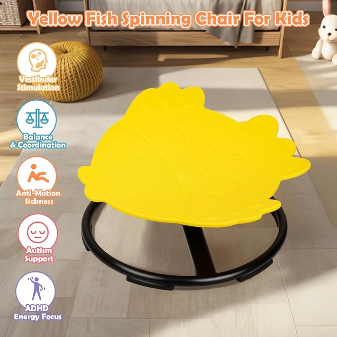Spinning Chair for Kids, Sensory Integration Training Swivel Chair for Children with Autism & ADHD, for Balance & Body Coordination Training, Yellow Fish