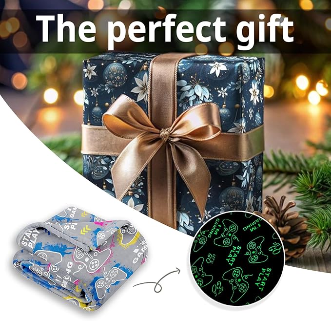 Wesan Gaming Gamer Glow in The Dark Blanket Boys Teens Gifts for Birthday Christmas Easter Video Game Gamepad Presents Fun Fluffy Plush Throw Gray 60"x80"