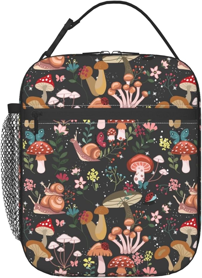 Mushrooms Snails Butterflies Reusable Lunch Box Food Bag Insulated Lunch Bag for Teenage Boys Girls School Beach