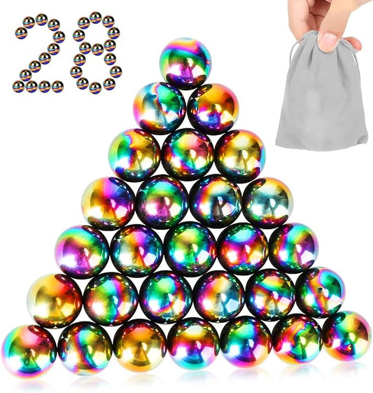 28Pcs Rainbow Stones Fidget Toy, 20mm DIY Mutual Attraction Desk Balls for Kids Adults, Educational Science Kit for Anxiety Relief, Building Crafts for Teens Party Favors Gift