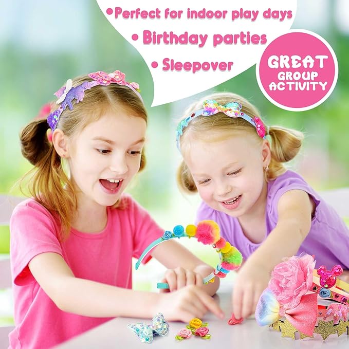 SYOKZEY Hair Accessories for Girls, Headband Making Kit,Toys Gifts for 3-12 Years Old Girls,Toys Age 6-8, Arts and Craft Kits, Birthday Presents DIY Christmas Basket Stuffers- 49 Pc